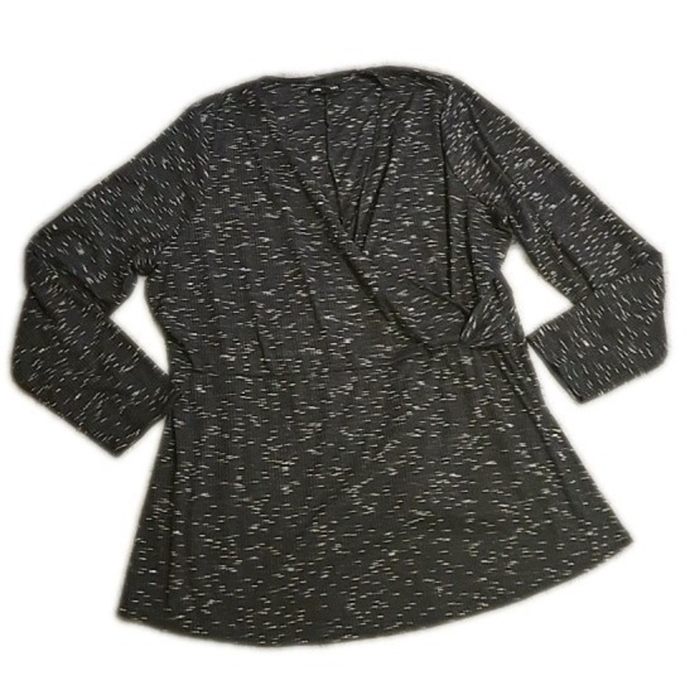 Lane‎ Bryant Assembly Faux Wrap Top Size XL 18/20 Blue White V-Neck Knit Blouse